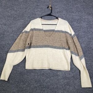 Veronica Beard Sweater Womens Small White Stripe V Neck Alpaca Blend Pullover